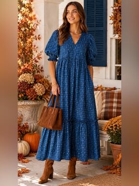 Hunter Bell Palmer Wild Bery Maxi Dress Cottage‎ Core (MSRP: $408) Size Small